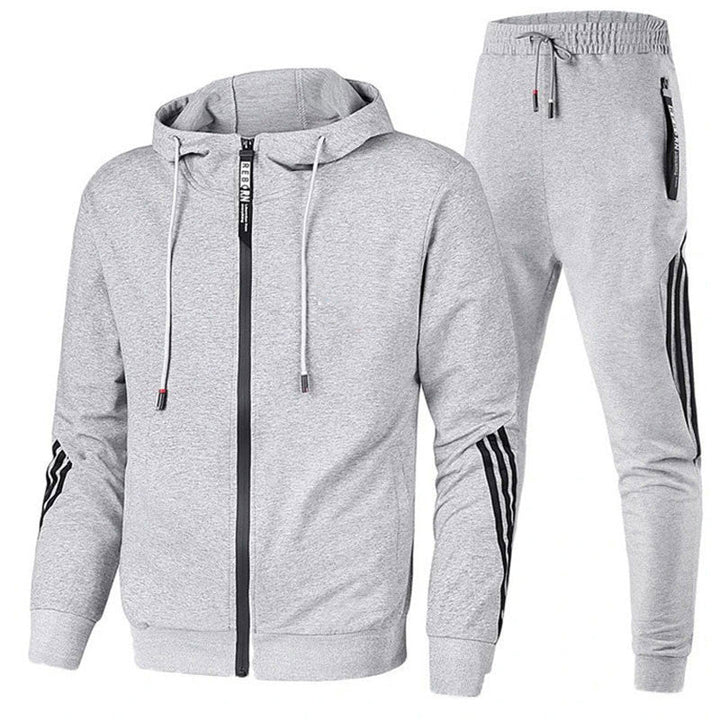 Herren Sportanzug Set mit Kapuzenjacke und Jogginghose-Grau-S-Luzern Mode