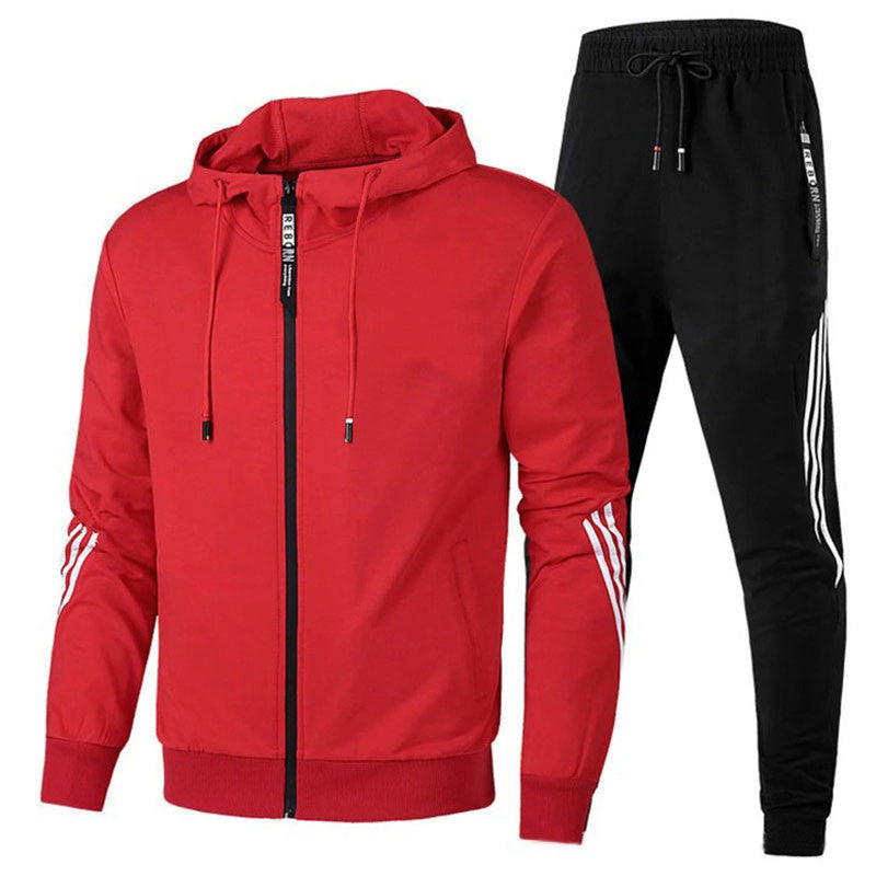 Herren Sportanzug Set mit Kapuzenjacke und Jogginghose-Rot-S-Luzern Mode