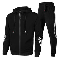 Herren Sportanzug Set mit Kapuzenjacke und Jogginghose-Schwarz-S-Luzern Mode