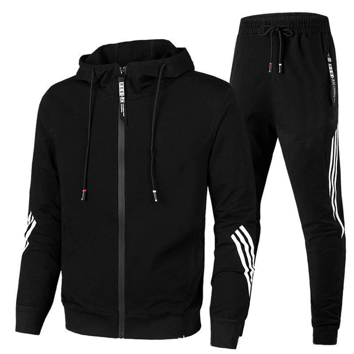 Herren Sportanzug Set mit Kapuzenjacke und Jogginghose-Schwarz-S-Luzern Mode