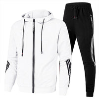 Herren Sportanzug Set mit Kapuzenjacke und Jogginghose-Weiß-S-Luzern Mode