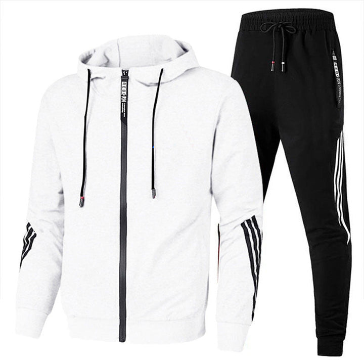 Herren Sportanzug Set mit Kapuzenjacke und Jogginghose-Weiß-S-Luzern Mode