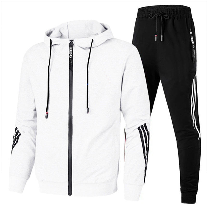 Herren Sportanzug Set mit Kapuzenjacke und Jogginghose-Weiß-S-Luzern Mode