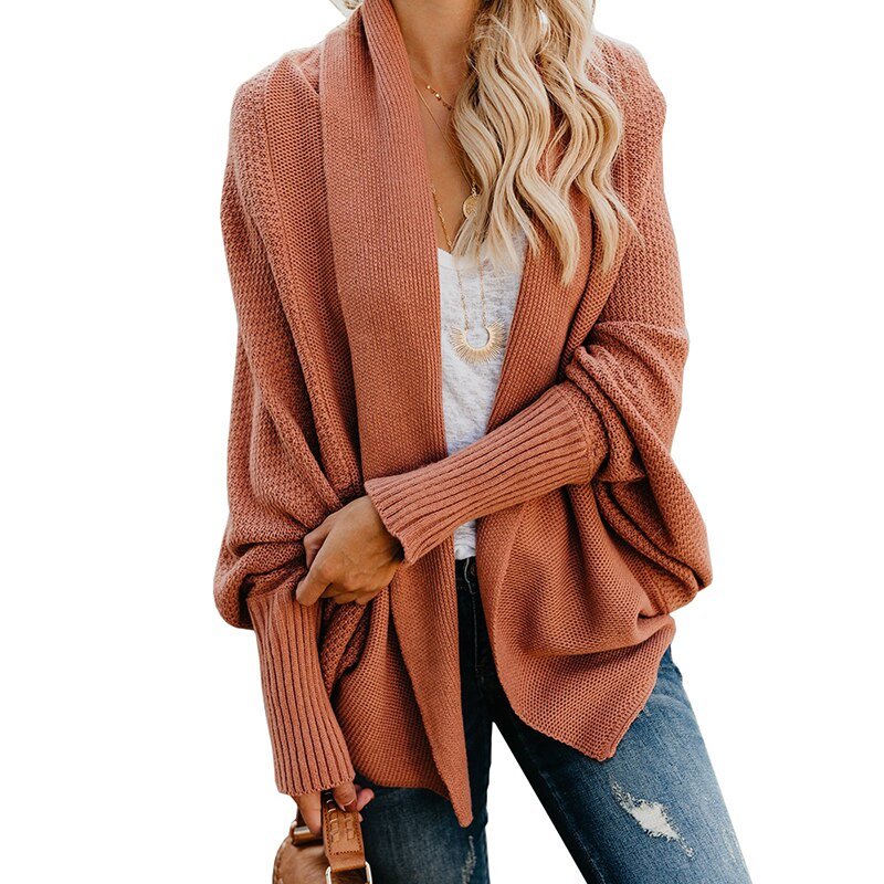 Oversized Damen Strickjacke - Bequemer Herbst-Cardigan-Burgunderrot-One Size-Luzern Mode