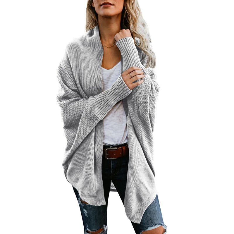 Oversized Damen Strickjacke - Bequemer Herbst-Cardigan-Grau-One Size-Luzern Mode
