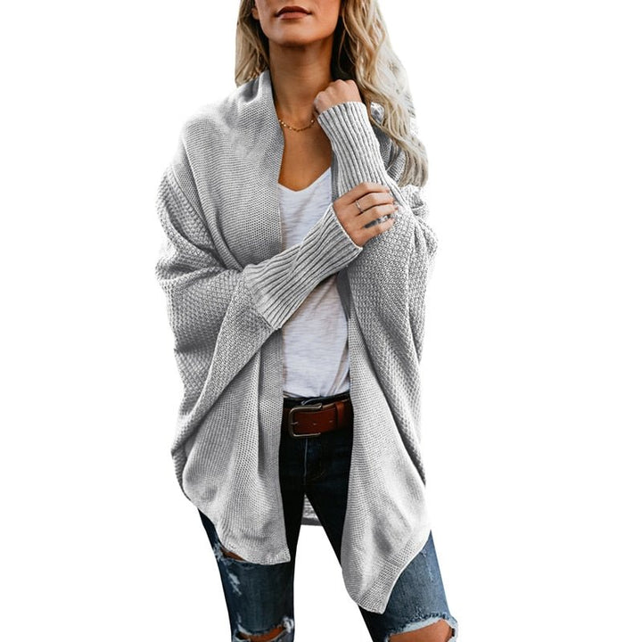 Oversized Damen Strickjacke - Bequemer Herbst-Cardigan-Grau-One Size-Luzern Mode