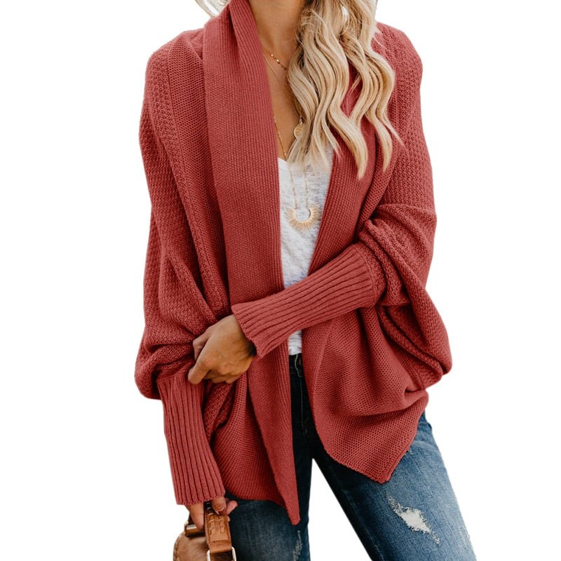 Oversized Damen Strickjacke - Bequemer Herbst-Cardigan-Rot-One Size-Luzern Mode