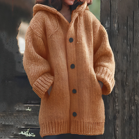 SEO-freundlicher Titel: Damen Strickjacke mit Kapuze und Knöpfen - Warm & Stilvoll-Orange-S-Luzern Mode