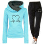 Damen Jogginganzug | 2-teilig | Herzprint | Kapuze | Locker sitzend | Warm-Blau-S-Luzern Mode