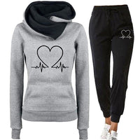 Damen Jogginganzug | 2-teilig | Herzprint | Kapuze | Locker sitzend | Warm-Grau-S-Luzern Mode