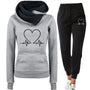 Damen Jogginganzug | 2-teilig | Herzprint | Kapuze | Locker sitzend | Warm-Grau-S-Luzern Mode