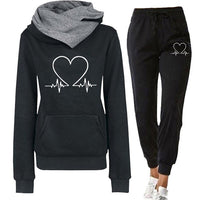 Damen Jogginganzug | 2-teilig | Herzprint | Kapuze | Locker sitzend | Warm-Schwarz-S-Luzern Mode