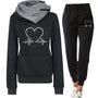 Damen Jogginganzug | 2-teilig | Herzprint | Kapuze | Locker sitzend | Warm-Schwarz-S-Luzern Mode