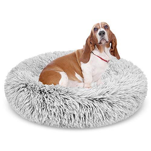 Rundes Hundekissen | Beruhigend | Weich | Ergonomisch | Waschbarer Bezug-Hellgrau-S (Ø 50 cm)-Luzern Mode