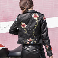 Damen Kunstlederjacke | Vegan | Kurz | Frontreißverschluss | Bestickt-Luzern Mode