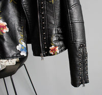 Damen Kunstlederjacke | Vegan | Kurz | Frontreißverschluss | Bestickt-Luzern Mode