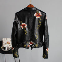 Damen Kunstlederjacke | Vegan | Kurz | Frontreißverschluss | Bestickt-Luzern Mode