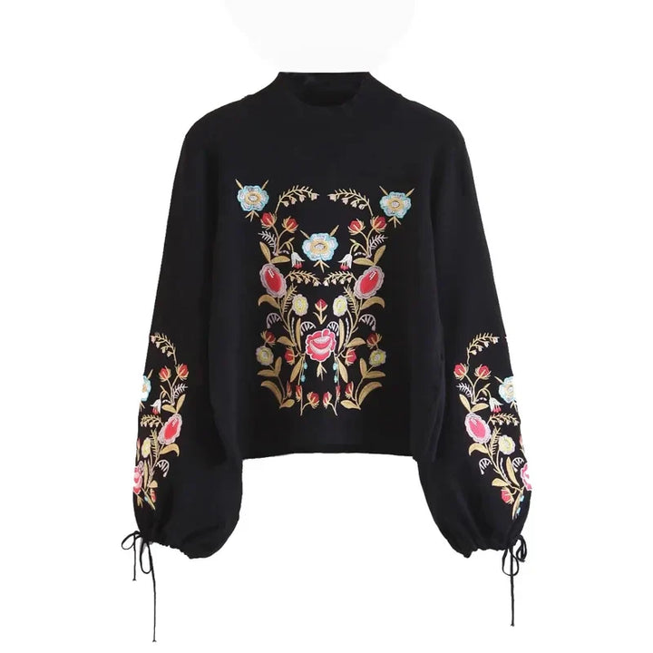 Damen Pullover mit Blumenstickerei - Modischer Strickpullover-Luzern Mode