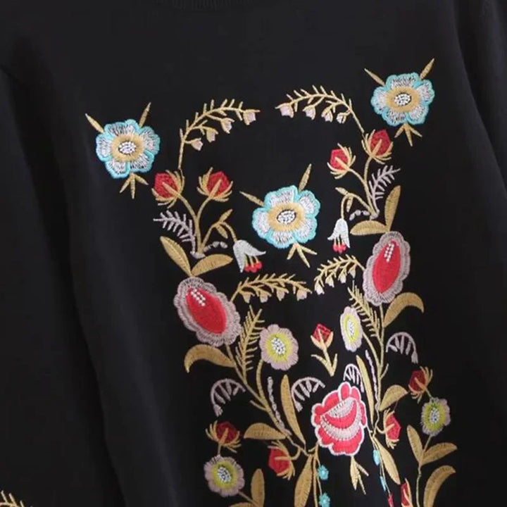 Damen Pullover mit Blumenstickerei - Modischer Strickpullover-Luzern Mode