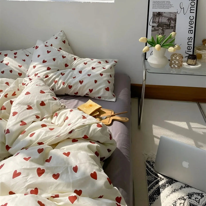 Bettwäsche-Set | Herzen Weich Atmungsaktiv Bequem Luxuriös Baumwolle-Luzern Mode