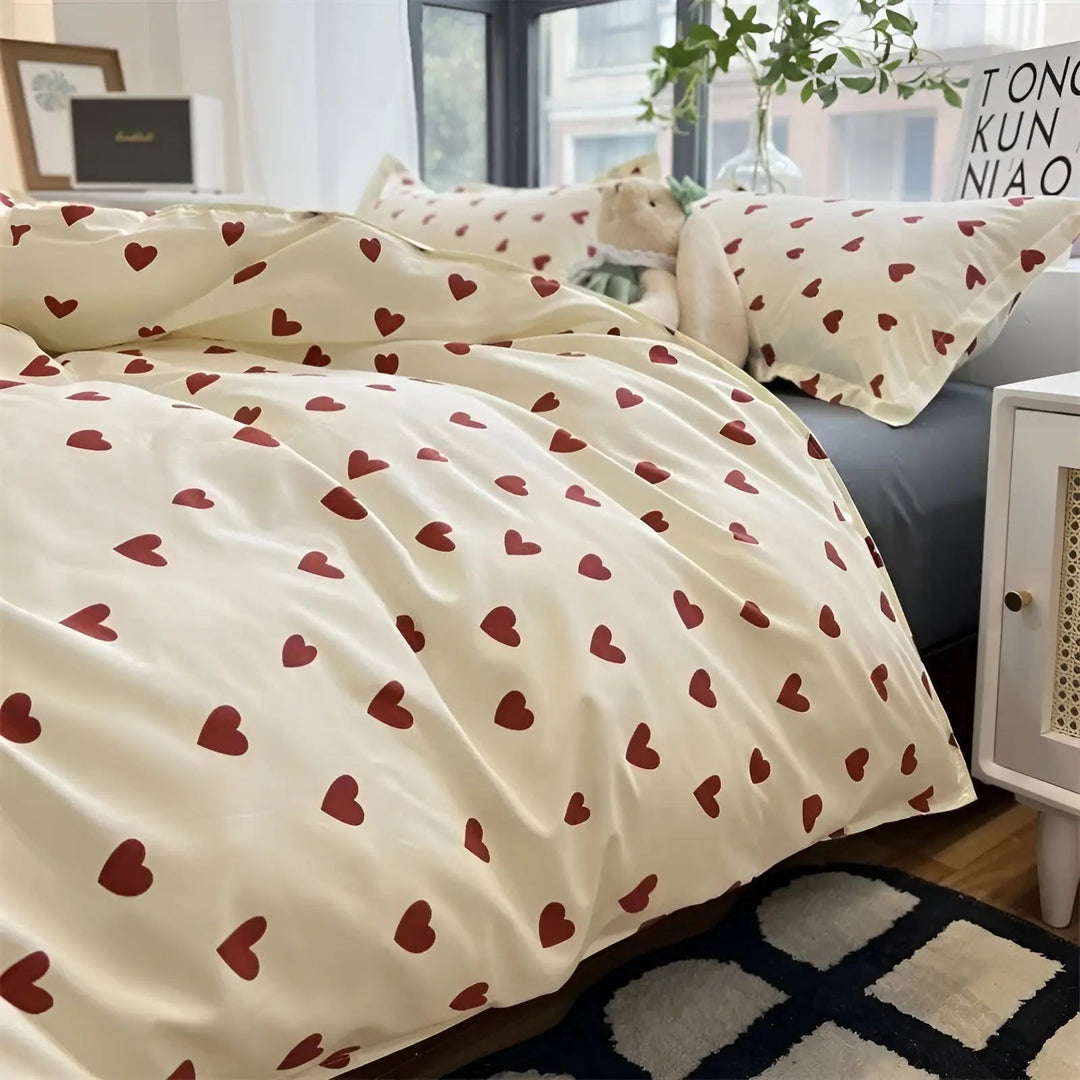 Bettwäsche-Set | Herzen Weich Atmungsaktiv Bequem Luxuriös Baumwolle-Luzern Mode