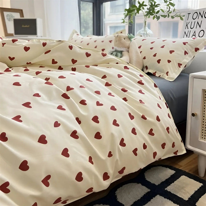 Bettwäsche-Set | Herzen Weich Atmungsaktiv Bequem Luxuriös Baumwolle-Luzern Mode