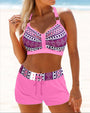 Bikini | Hoher Taille | Geometrischem Muster | Schnelltrocknend-Rosa-S-Luzern Mode