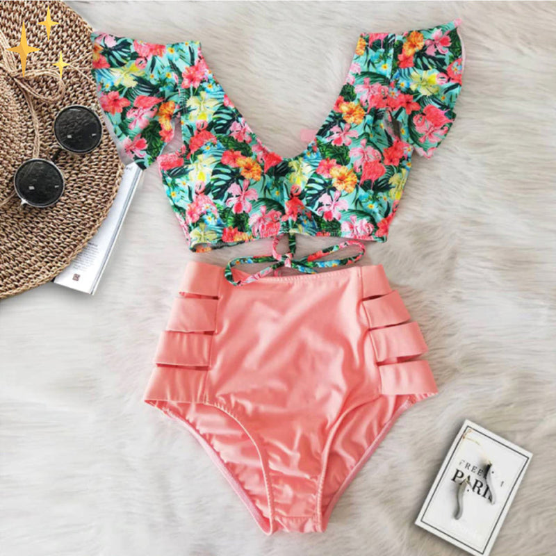 Bikini-Set mit Rüschentop und Hochbundhose – Zaya