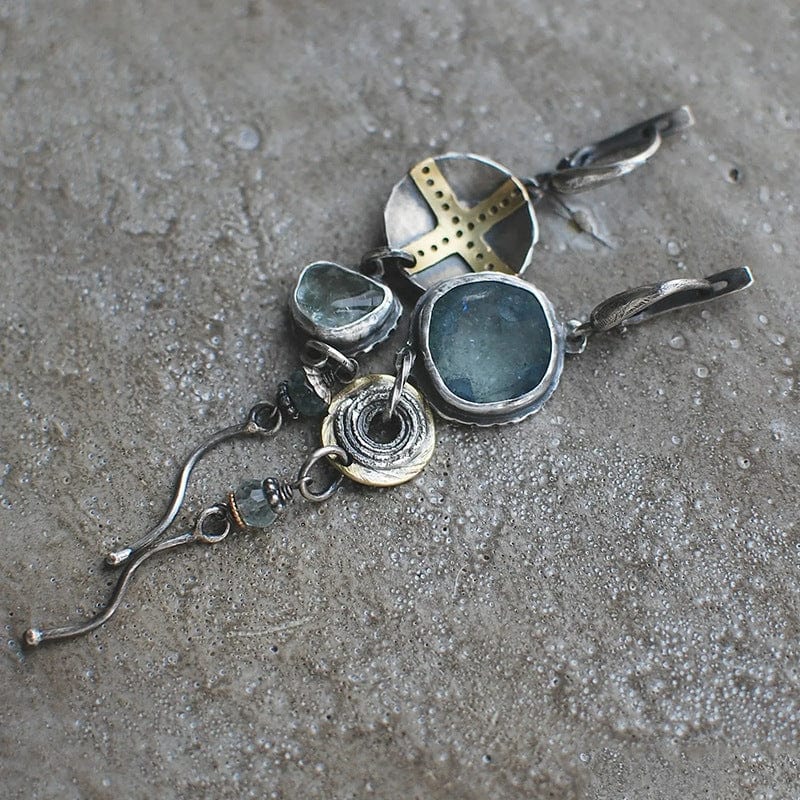 Ohrringe für Damen | Silber | Blau-Stein | Kreuz | Hänger | Stilvoll-Luzern Mode