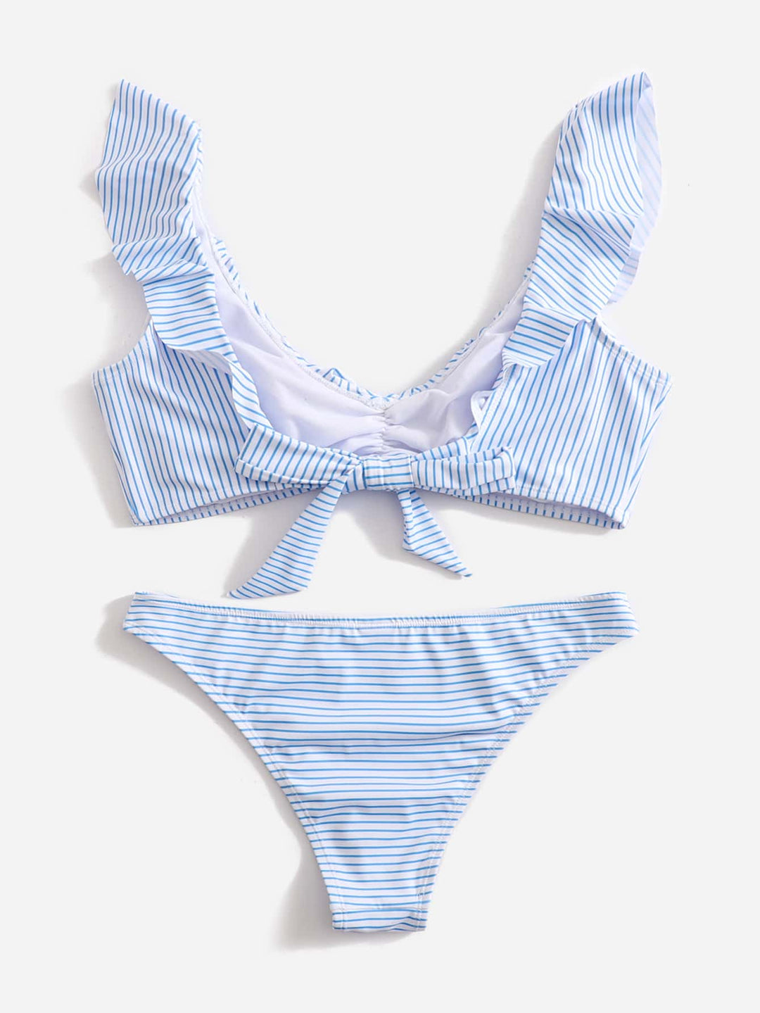 Blau-Weiße Gestreifte Bikini | Fransen | V-Ausschnitt | Geformt | Schnell trocknend-Luzern Mode