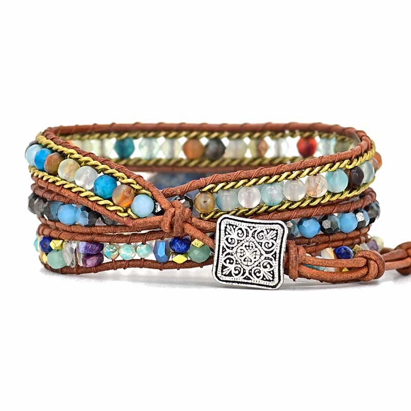 Edelstein-Wickelarmband | Türkis Boho Handgefertigt Hamsa Stilvoll-Luzern Mode