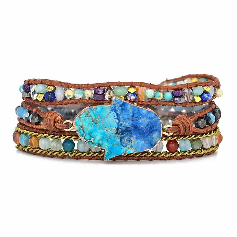 Edelstein-Wickelarmband | Türkis Boho Handgefertigt Hamsa Stilvoll-Luzern Mode