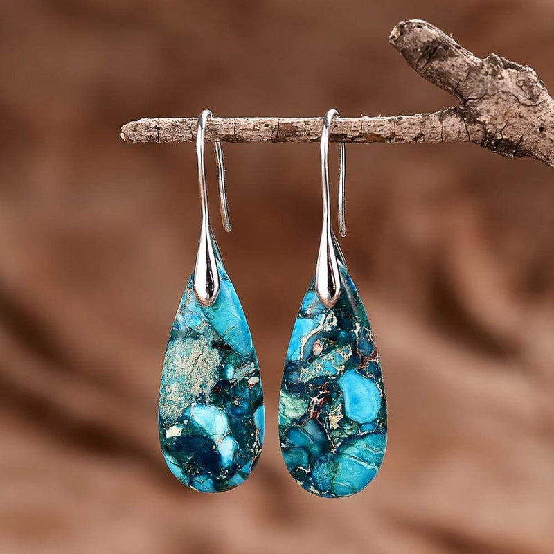 Tropfenohrringe | Blau Jaspis Nachhaltig Stilvoll Heilend Boho Leicht-Silber-Luzern Mode