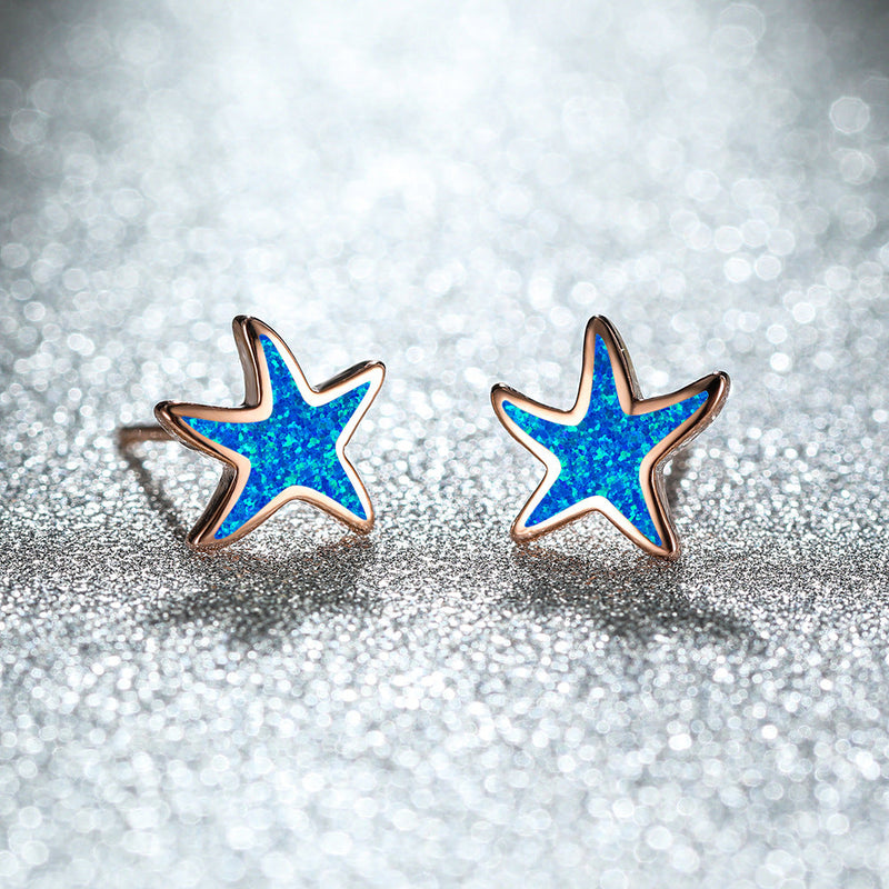 Ohrringe für Damen | Stecker | Opal | Seestern | Stilvoll | Klassisch-Blauer Opal-Roségold-Luzern Mode