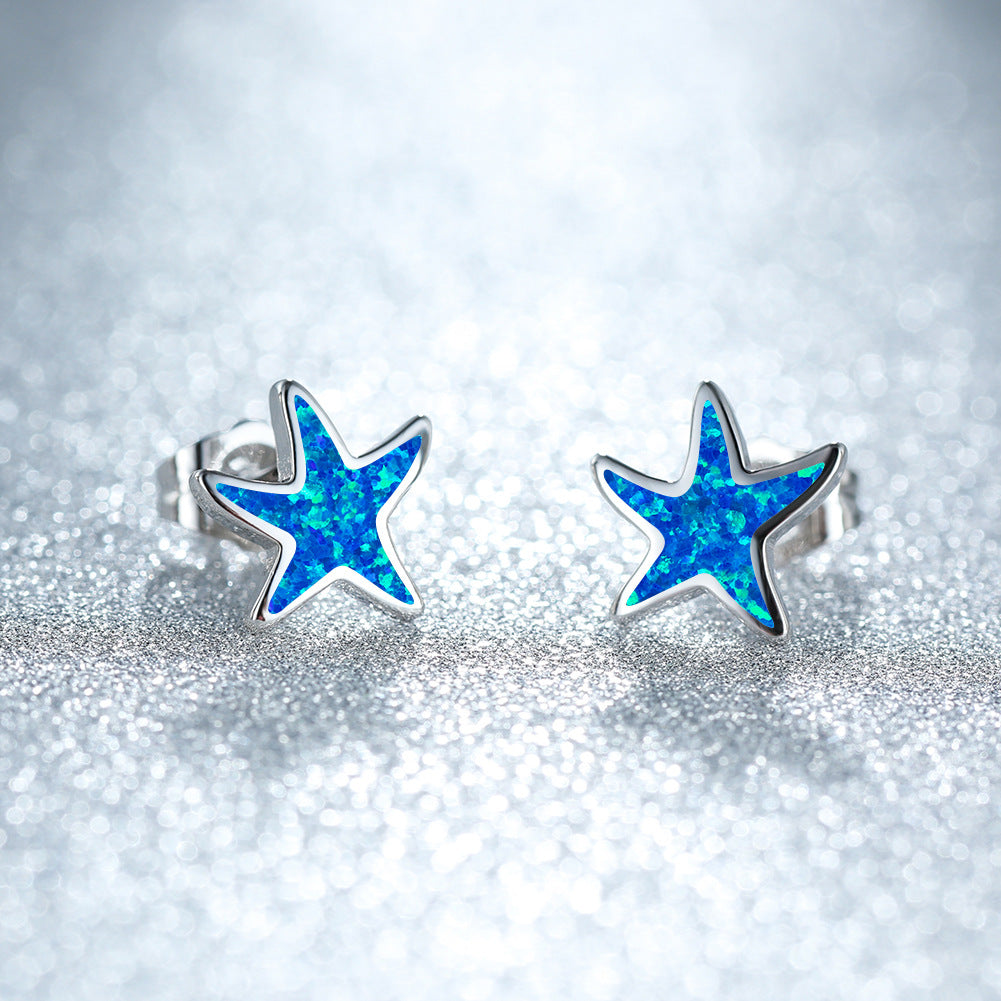Ohrringe für Damen | Stecker | Opal | Seestern | Stilvoll | Klassisch-Blauer Opal-Silber-Luzern Mode