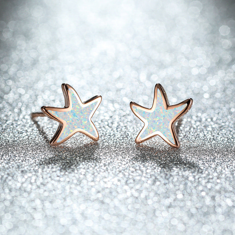 Ohrringe für Damen | Stecker | Opal | Seestern | Stilvoll | Klassisch-Opal-Roségold-Luzern Mode