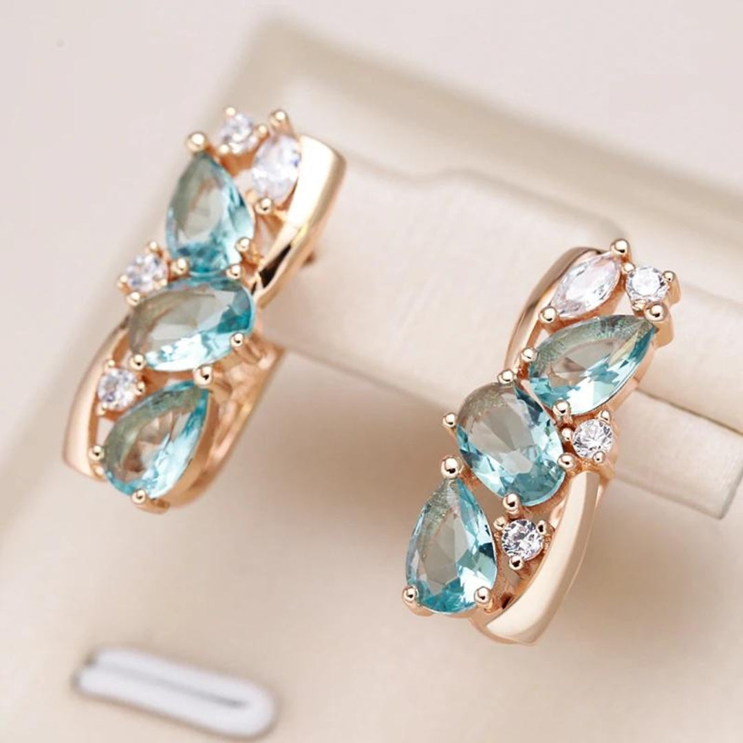 Ohrringe für Damen | Gold | Blaue Zirkonia | Stilvoll | Schmuck-Luzern Mode