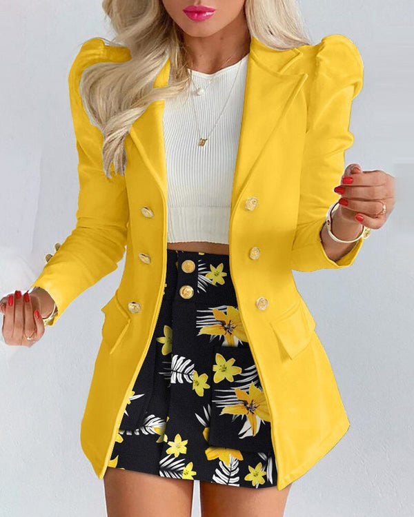 Taillierter Blazer | figurbetonter Rock | weiches Material | vielseitig kombinierbar-Gelb-S-Luzern Mode