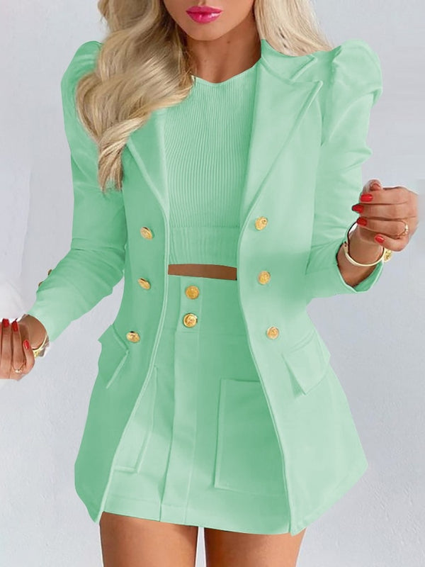 Taillierter Blazer | figurbetonter Rock | weiches Material | vielseitig kombinierbar-Hellgrün-S-Luzern Mode