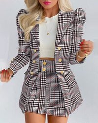 Taillierter Blazer | figurbetonter Rock | weiches Material | vielseitig kombinierbar-Schwarz/Karo-S-Luzern Mode