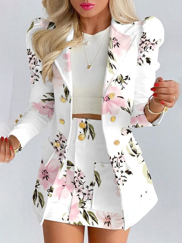 Taillierter Blazer | figurbetonter Rock | weiches Material | vielseitig kombinierbar-Weiß/Blumen-S-Luzern Mode