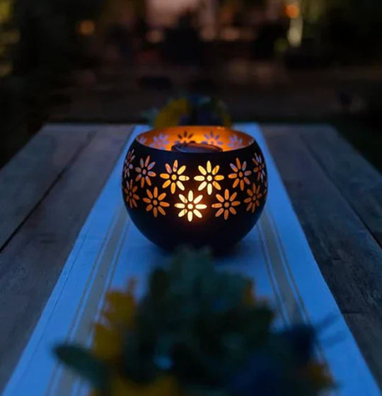 Kerzenlampe | Duftdiffuser | Keramik | Schwarz | Blumenmuster-Luzern Mode