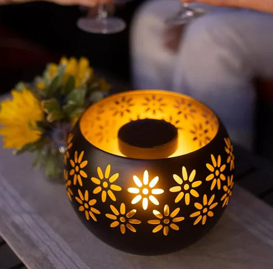 Kerzenlampe | Duftdiffuser | Keramik | Schwarz | Blumenmuster-Luzern Mode