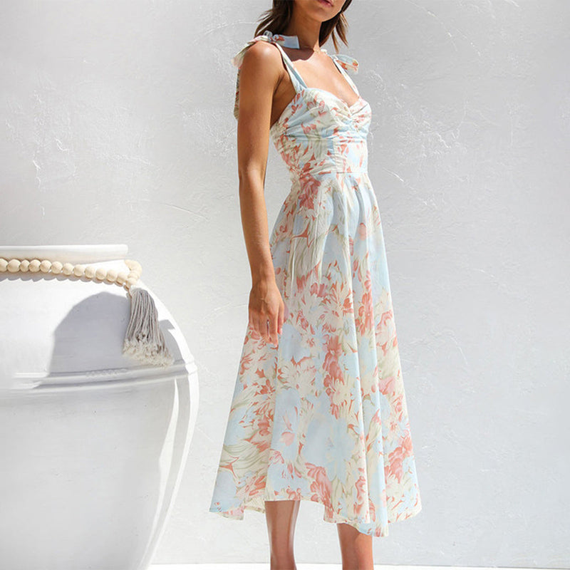 Blumen Midi-Kleid aus leichtem Stoff – Alina