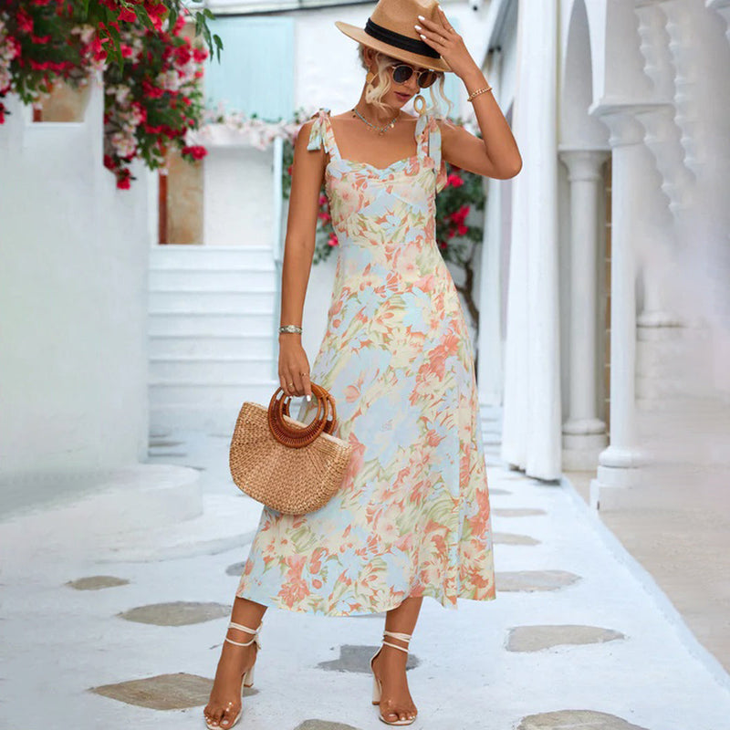 Blumen Midi-Kleid aus leichtem Stoff – Alina