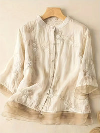 Leinenbluse Damen mit Stickerei - Elegante Sommermode-Luzern Mode