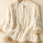 Leinenbluse Damen mit Stickerei - Elegante Sommermode-M-Aprikose-Luzern Mode