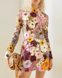 Langärmliges Blumenkleid Damen - Elegantes Design kaufen-Rosa-S-Luzern Mode