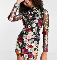 Langärmliges Blumenkleid Damen - Elegantes Design kaufen-Schwarz-S-Luzern Mode