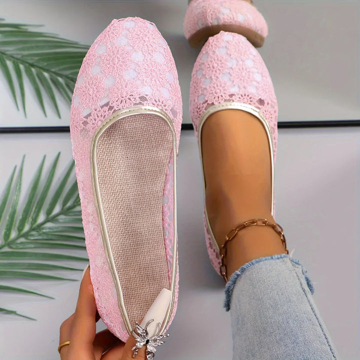 Damen Ballerinas mit Spitze - Bequeme Sommerschuhe kaufen-36-Rosa-Luzern Mode